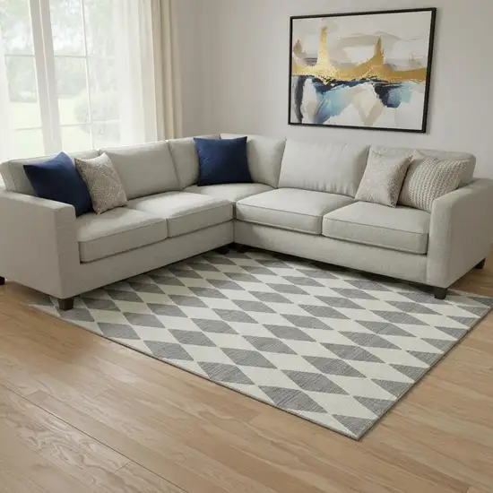 Gray And Ivory Diamond Washable Area Rug With UV Protection Photo 1