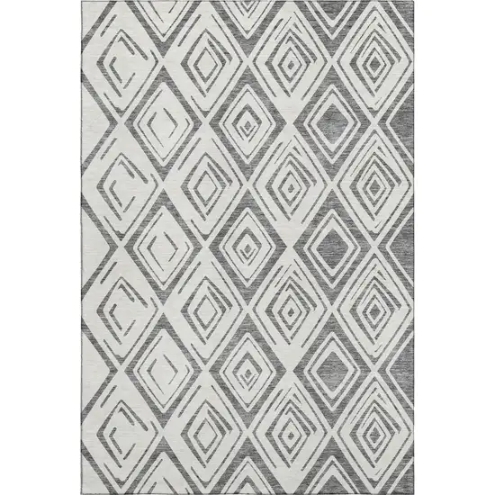 Gray And Ivory Diamond Washable Area Rug With UV Protection Photo 1
