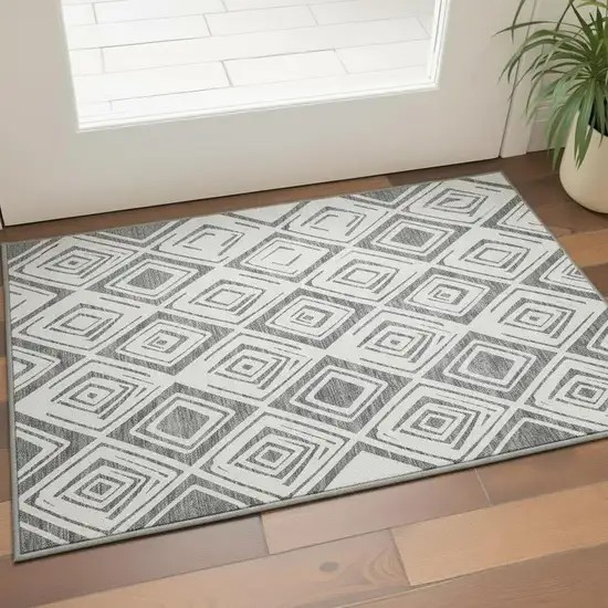 Gray And Ivory Diamond Washable Area Rug With UV Protection Photo 2