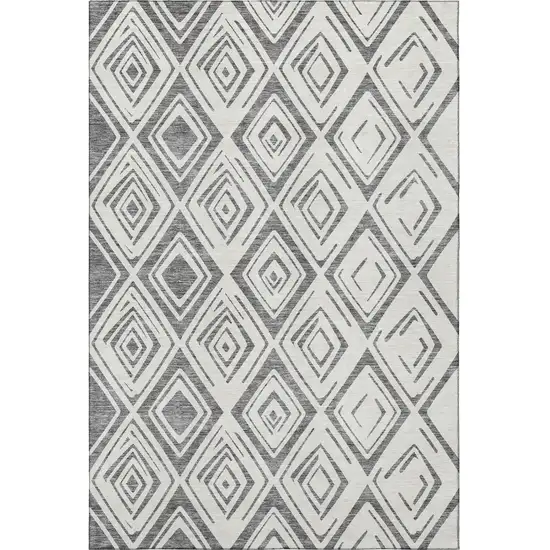 Gray And Ivory Diamond Washable Area Rug With UV Protection Photo 4