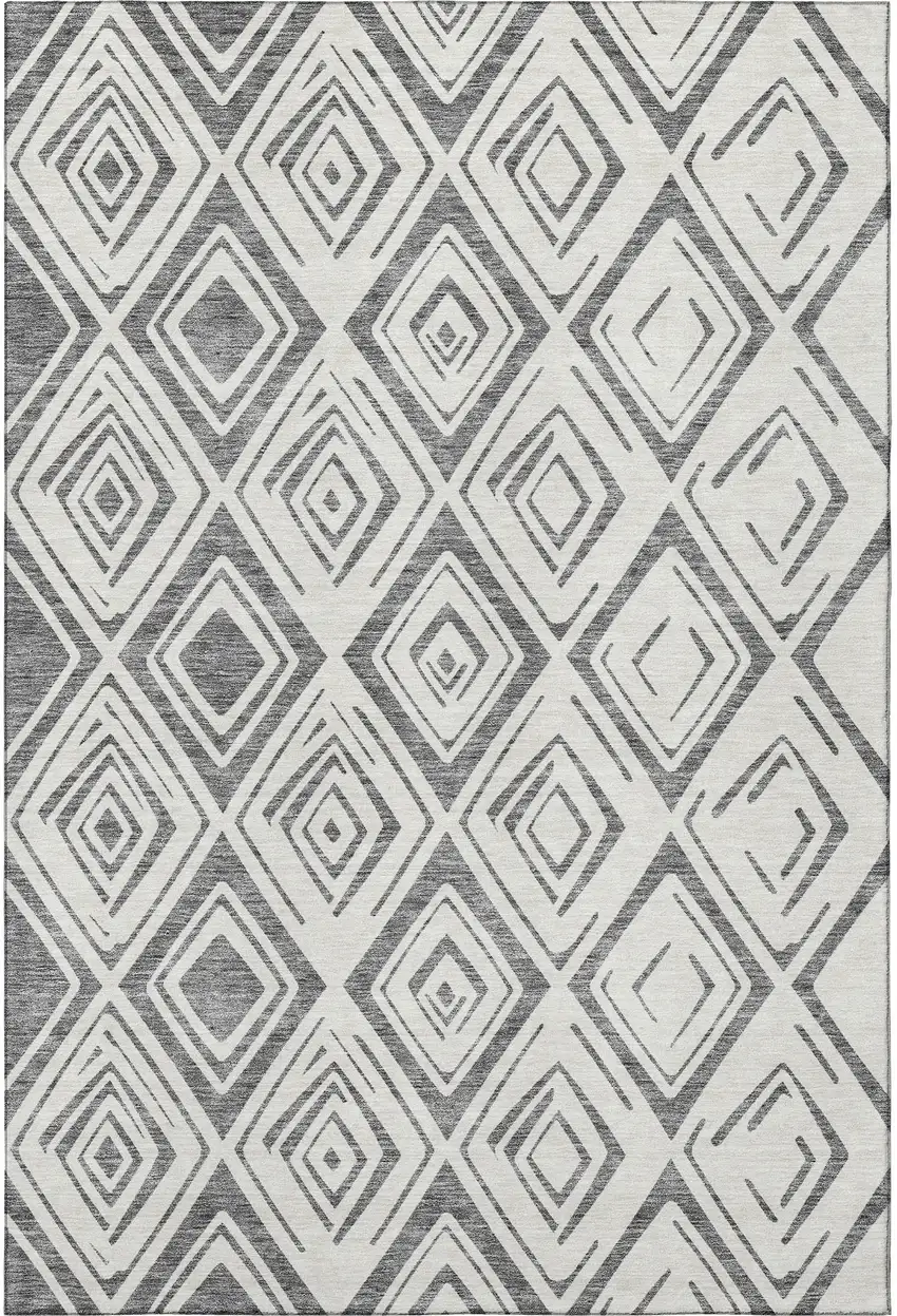 Gray And Ivory Diamond Washable Area Rug With UV Protection Photo 4