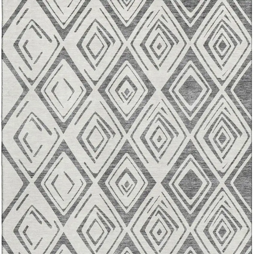 Gray And Ivory Diamond Washable Area Rug With UV Protection Photo 3