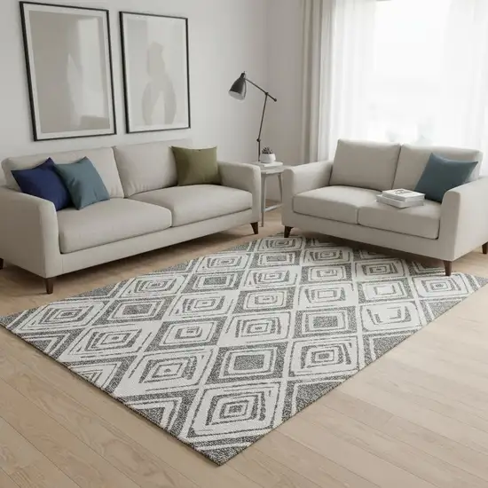 Gray And Ivory Diamond Washable Area Rug With UV Protection Photo 2