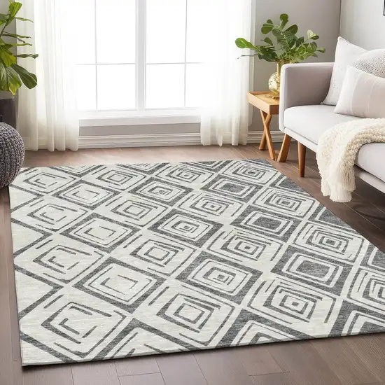 Gray And Ivory Diamond Washable Area Rug With UV Protection Photo 5