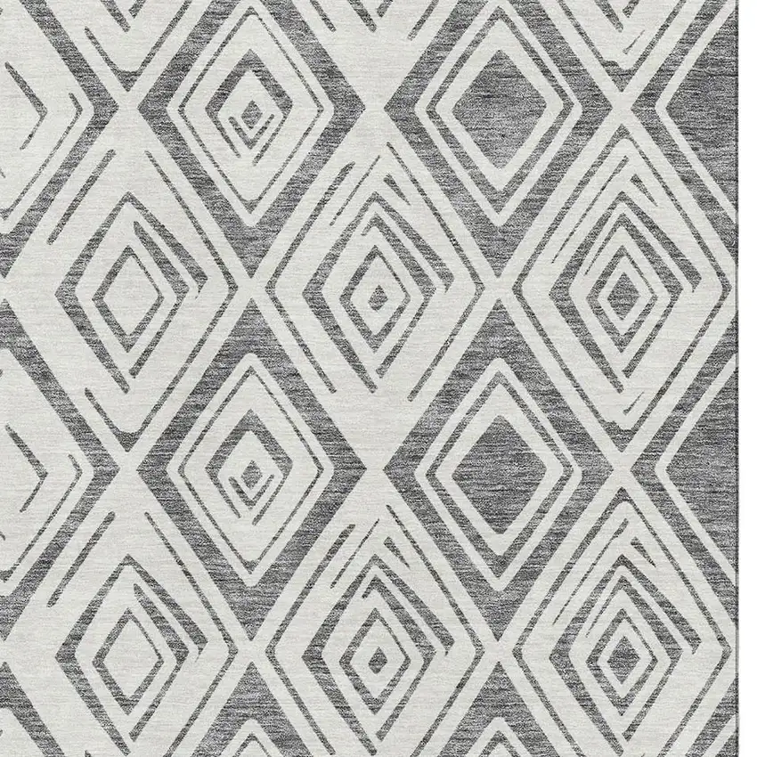 Gray And Ivory Diamond Washable Area Rug With UV Protection Photo 3