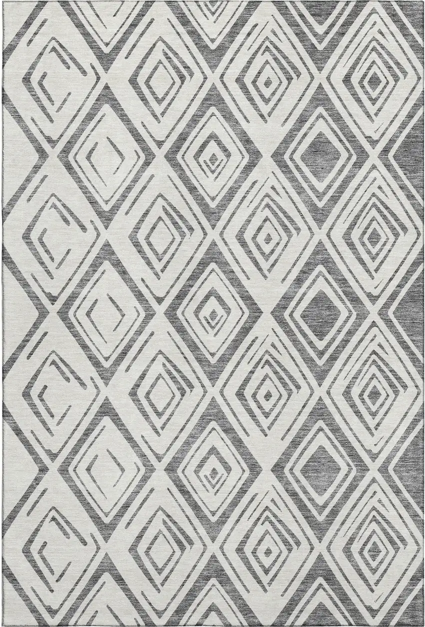 Gray And Ivory Diamond Washable Area Rug With UV Protection Photo 1