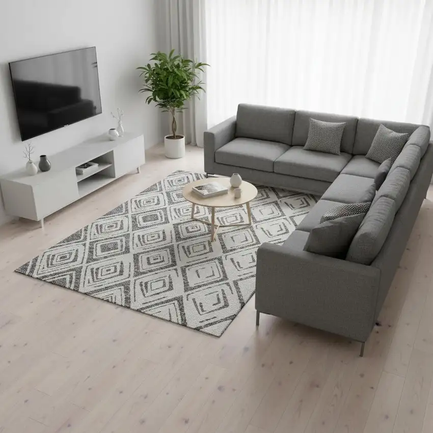 Gray And Ivory Diamond Washable Area Rug With UV Protection Photo 2