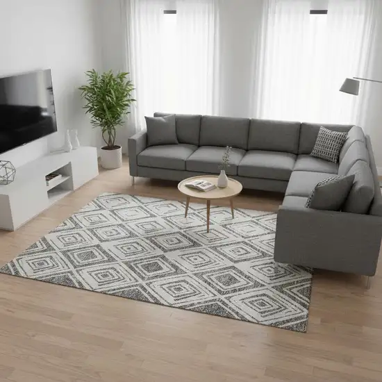 Gray And Ivory Diamond Washable Area Rug With UV Protection Photo 2