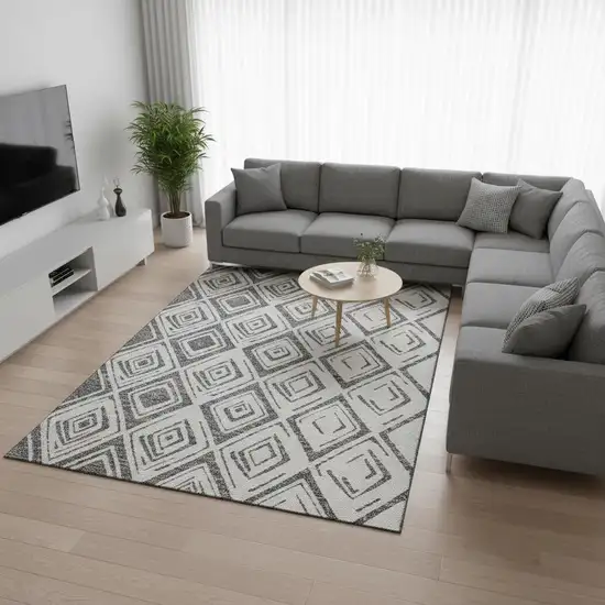 Gray And Ivory Diamond Washable Area Rug With UV Protection Photo 2