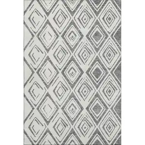 Photo of Gray And Ivory Diamond Washable Area Rug With UV Protection