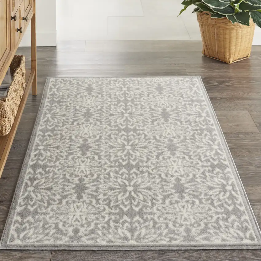 Gray And Ivory Floral Area Rug Photo 5