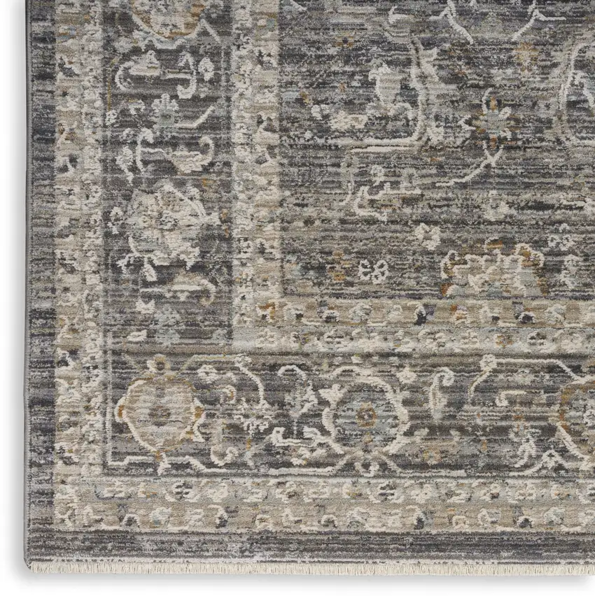 Gray And Ivory Floral Distressed Area Rug Photo 3