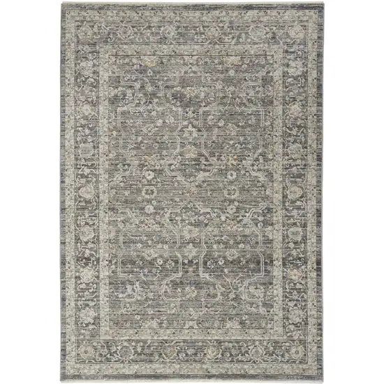 Gray And Ivory Floral Distressed Area Rug Photo 2