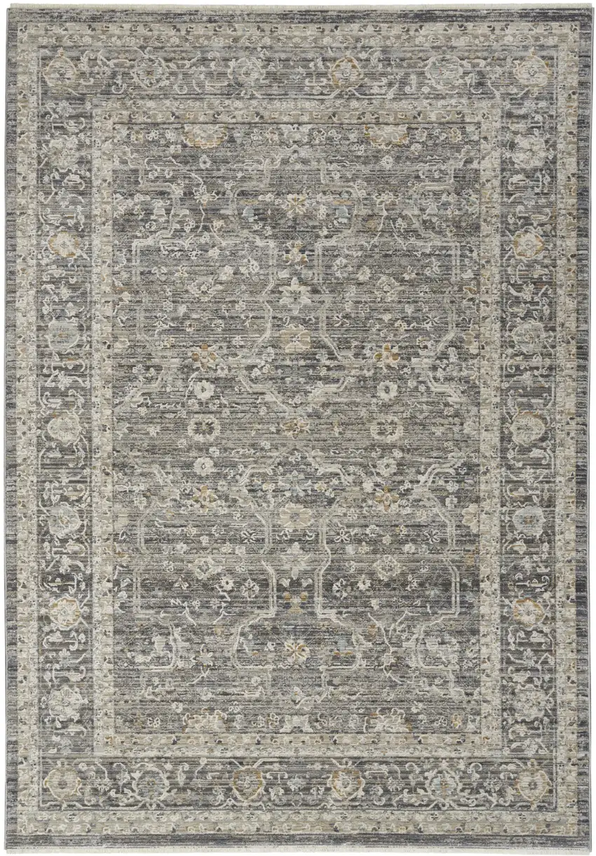Gray And Ivory Floral Distressed Area Rug Photo 2