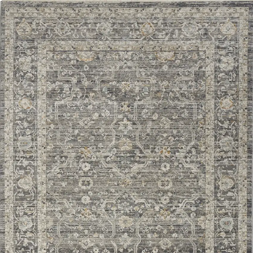 Gray And Ivory Floral Distressed Area Rug Photo 8
