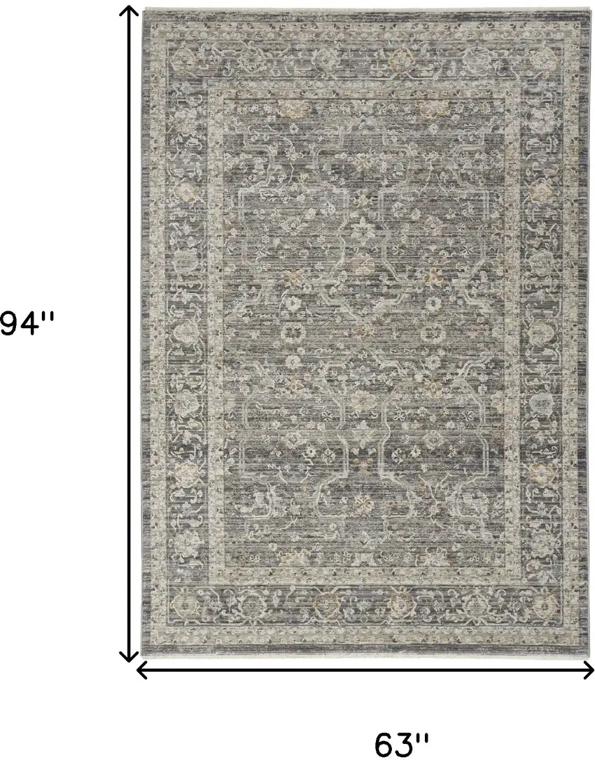 Gray And Ivory Floral Distressed Area Rug Photo 3