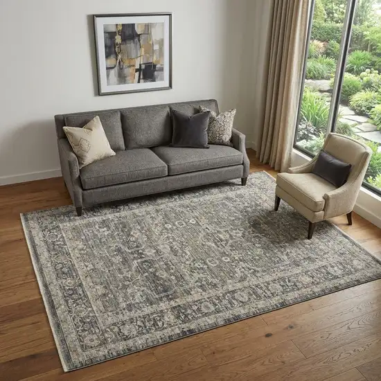 Gray And Ivory Floral Distressed Area Rug Photo 1