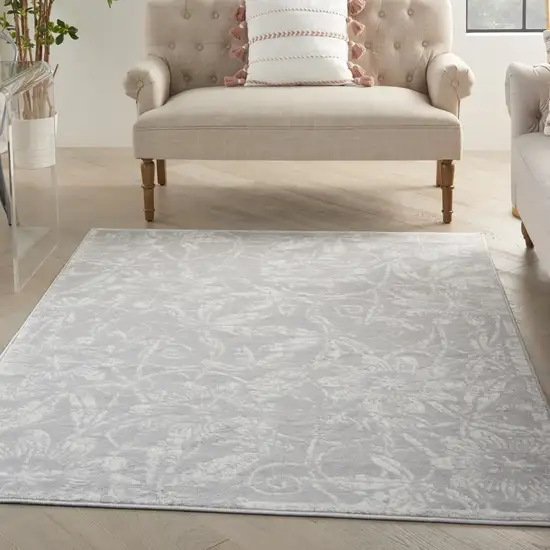 Gray And Ivory Floral Distressed Area Rug Photo 5