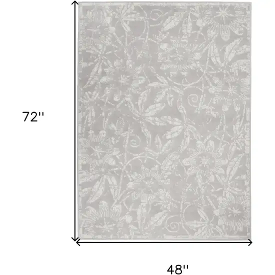Gray And Ivory Floral Distressed Area Rug Photo 3