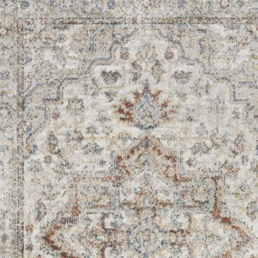 Gray And Ivory Floral Medallion Washable Area Rug Photo 3