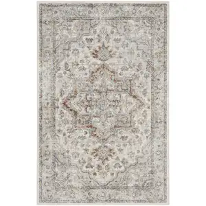 Photo of Gray And Ivory Floral Medallion Washable Area Rug