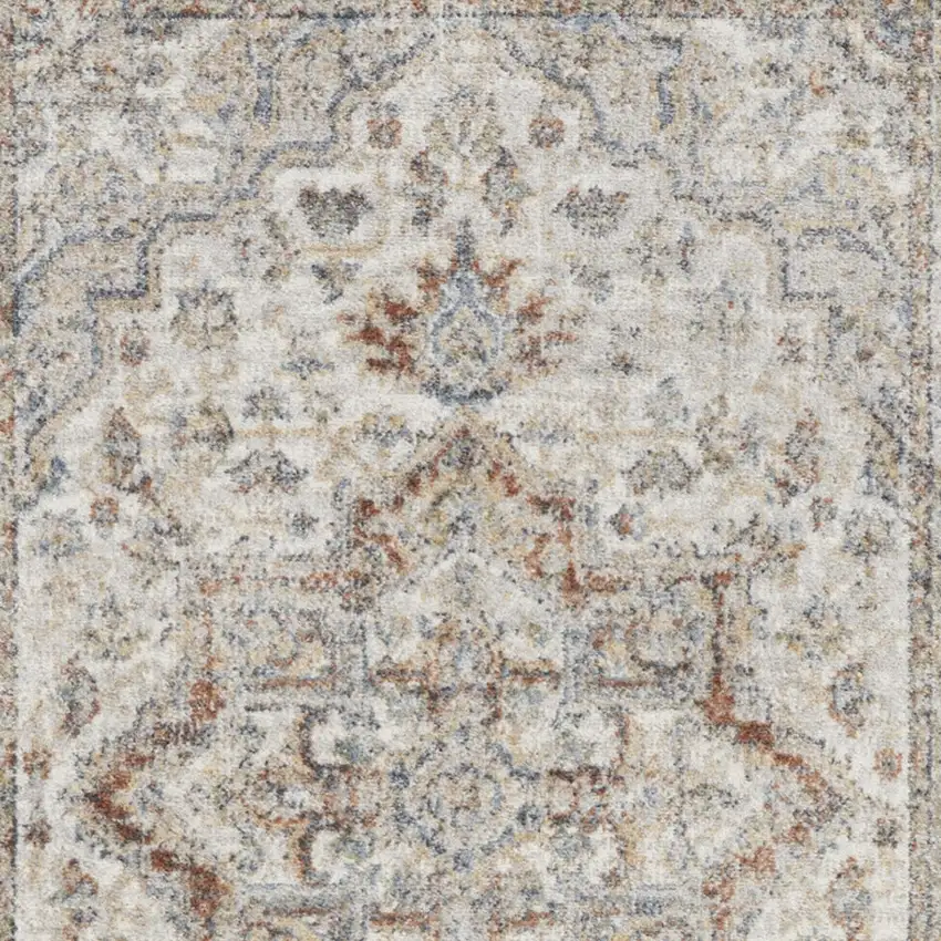 Gray And Ivory Floral Medallion Washable Area Rug Photo 8