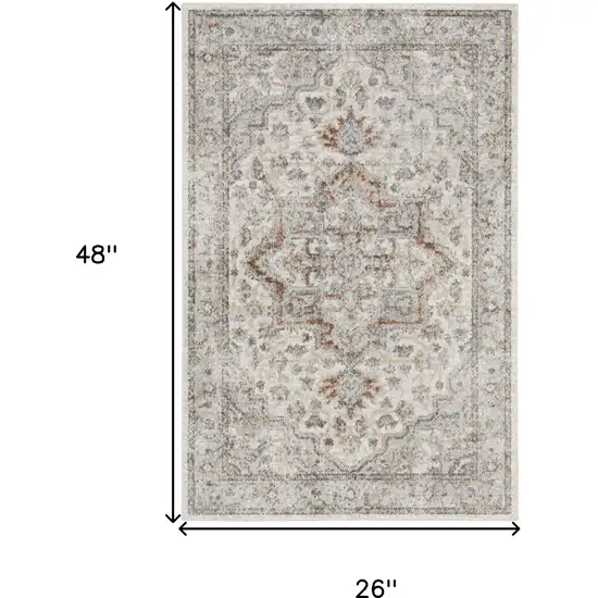 Gray And Ivory Floral Medallion Washable Area Rug Photo 3