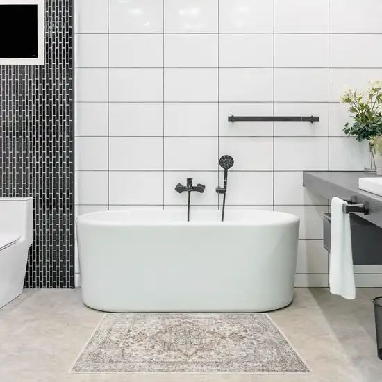 Gray And Ivory Floral Medallion Washable Area Rug Photo 6