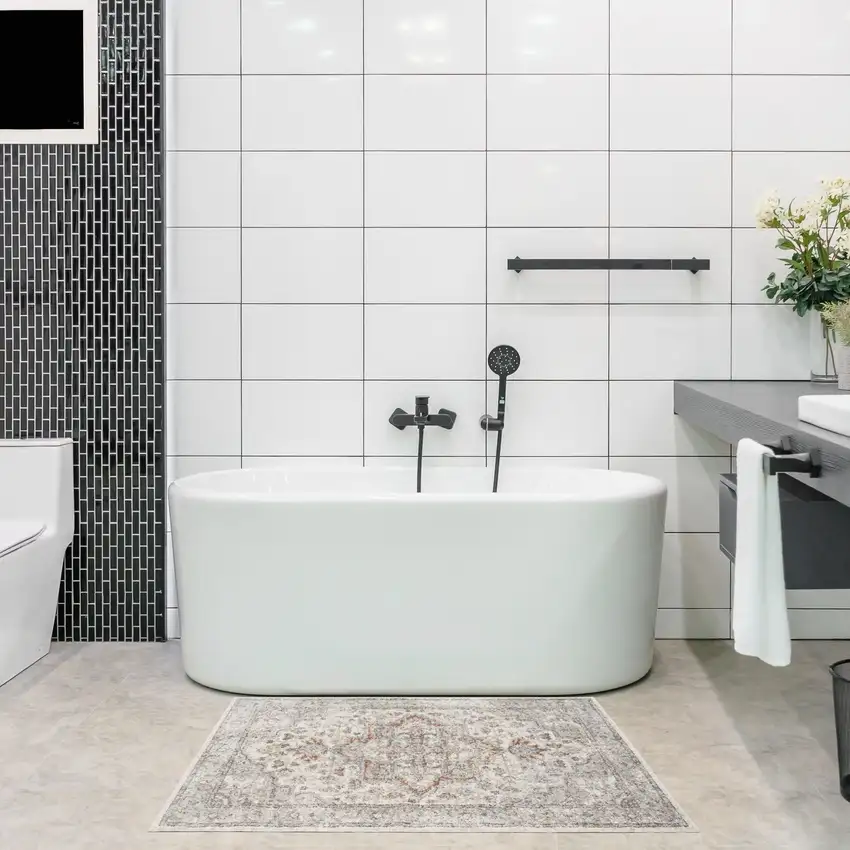 Gray And Ivory Floral Medallion Washable Area Rug Photo 6