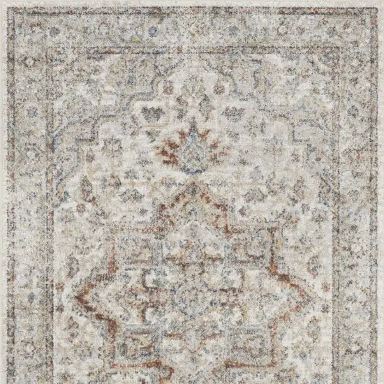 Gray And Ivory Floral Medallion Washable Area Rug Photo 9