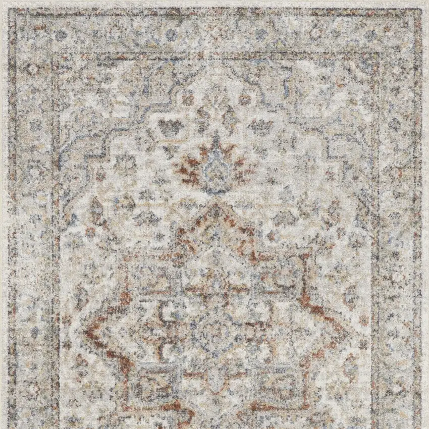 Gray And Ivory Floral Medallion Washable Area Rug Photo 9