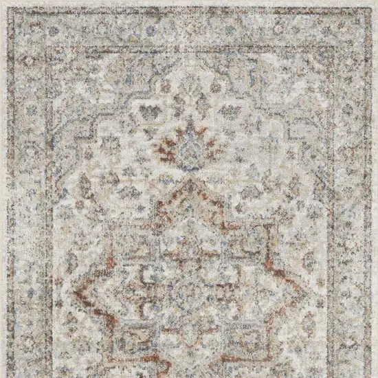 Gray And Ivory Floral Medallion Washable Area Rug Photo 4