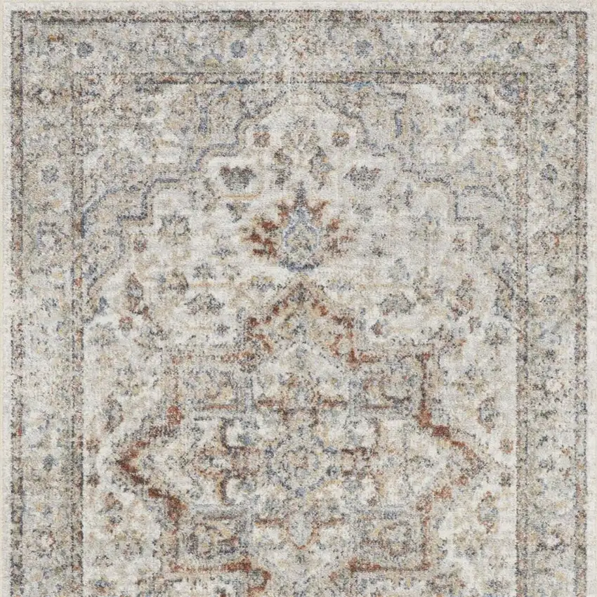 Gray And Ivory Floral Medallion Washable Area Rug Photo 4