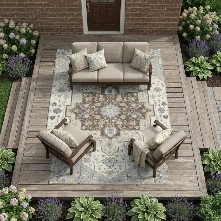 Gray And Ivory Floral Medallion Washable Indoor Outdoor Area Rug Photo 1