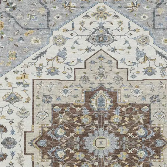 Gray And Ivory Floral Medallion Washable Indoor Outdoor Area Rug Photo 3