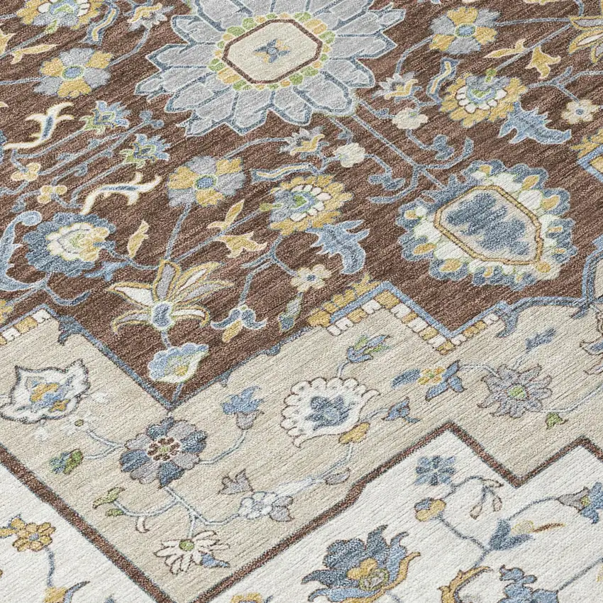 Gray And Ivory Floral Medallion Washable Indoor Outdoor Area Rug Photo 6