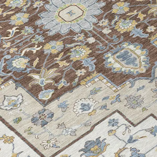 Gray And Ivory Floral Medallion Washable Indoor Outdoor Area Rug Photo 6