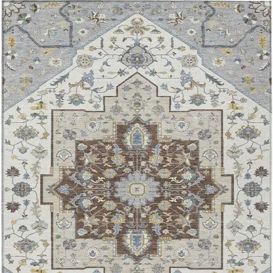 Gray And Ivory Floral Medallion Washable Indoor Outdoor Area Rug Photo 4