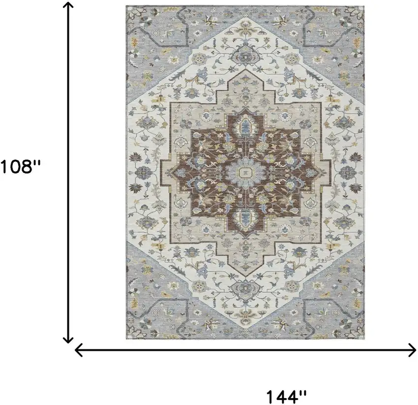 Gray And Ivory Floral Medallion Washable Indoor Outdoor Area Rug Photo 7
