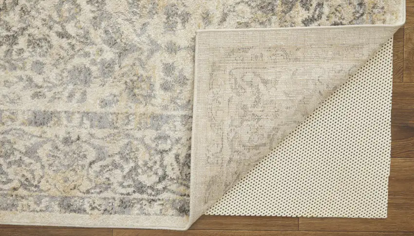 Gray And Ivory Floral Power Loom Distressed Area Rug Photo 3