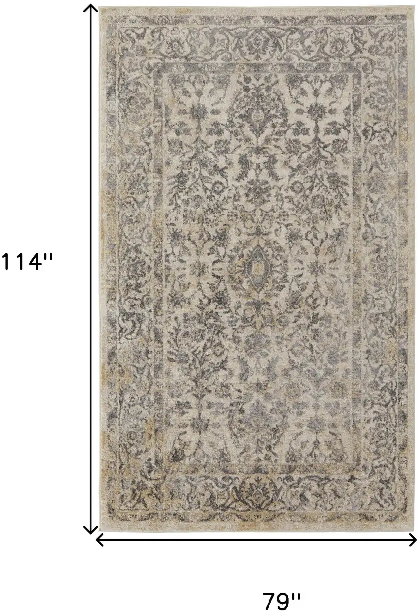 Gray And Ivory Floral Power Loom Distressed Area Rug Photo 10
