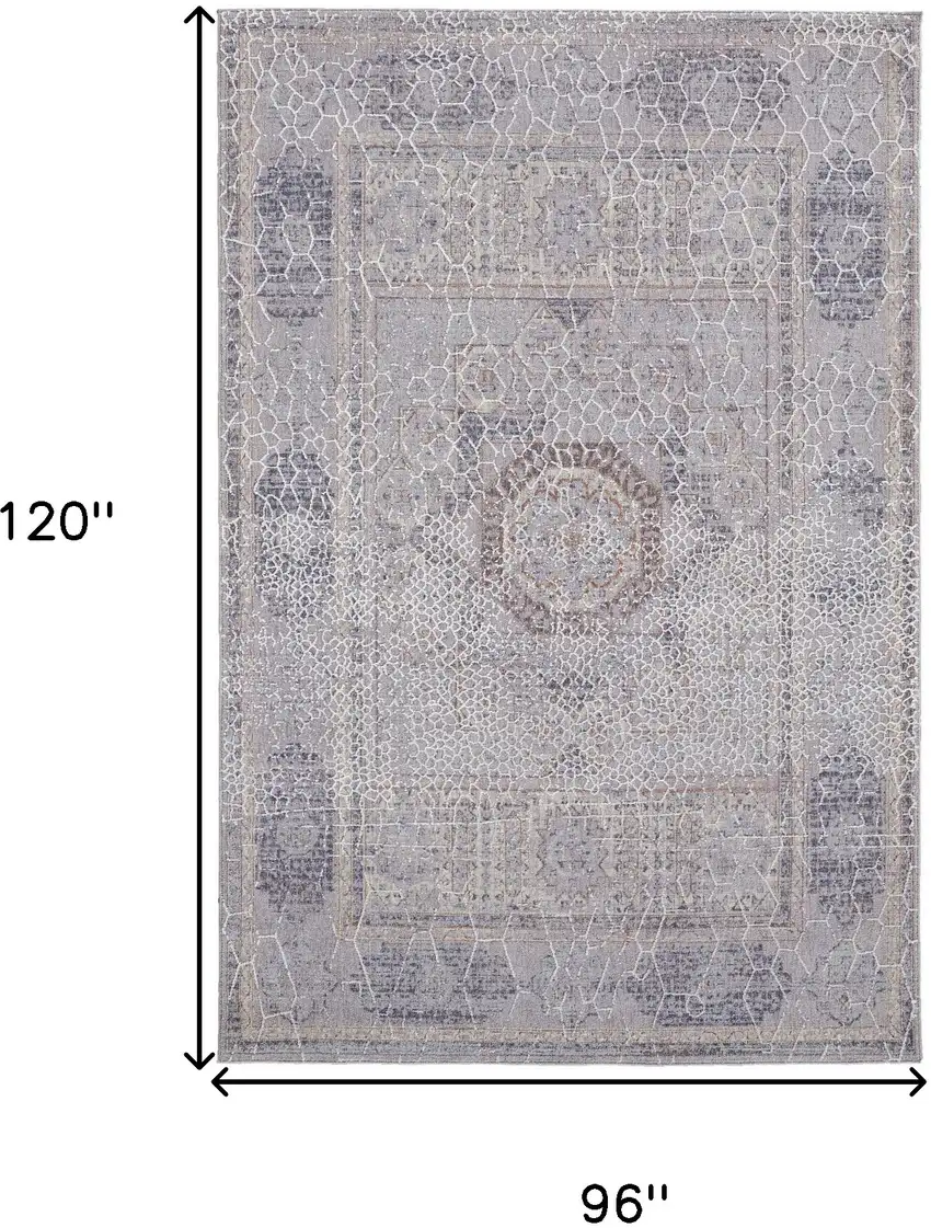 Gray And Ivory Floral Power Loom Distressed Stain Resistant Area Rug Photo 10