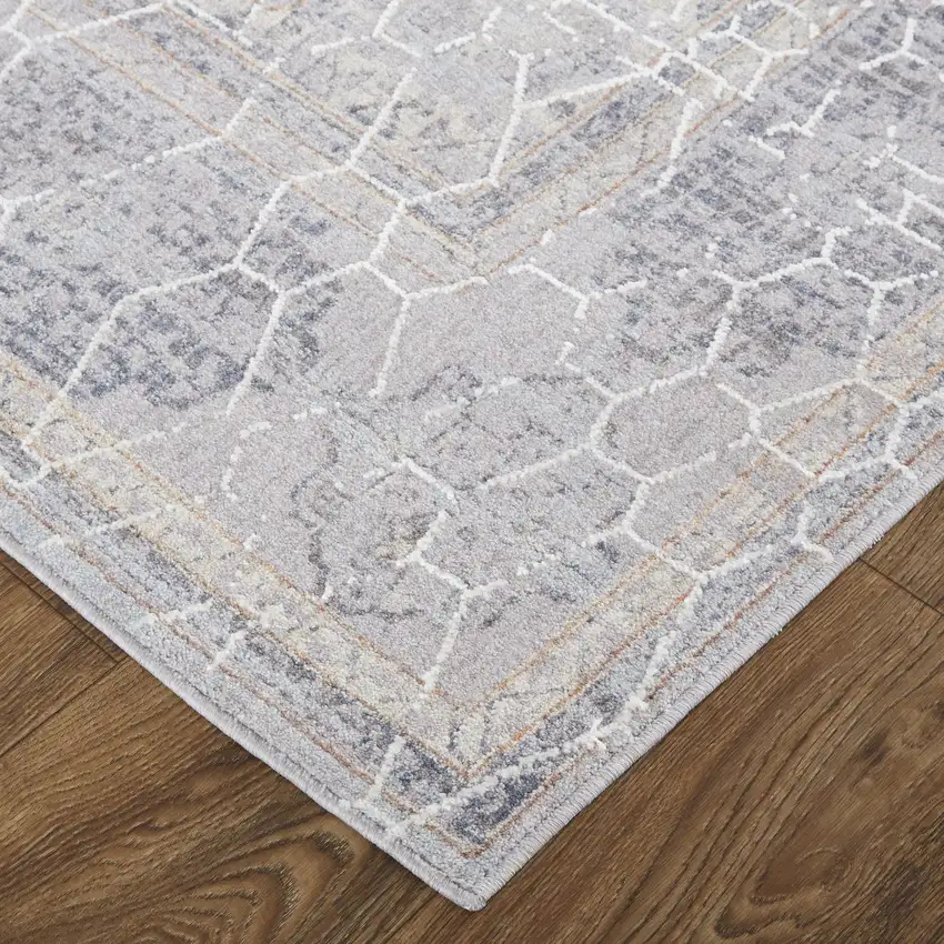 Gray And Ivory Floral Power Loom Distressed Stain Resistant Area Rug Photo 3