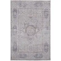 Photo of Gray And Ivory Floral Power Loom Distressed Stain Resistant Area Rug