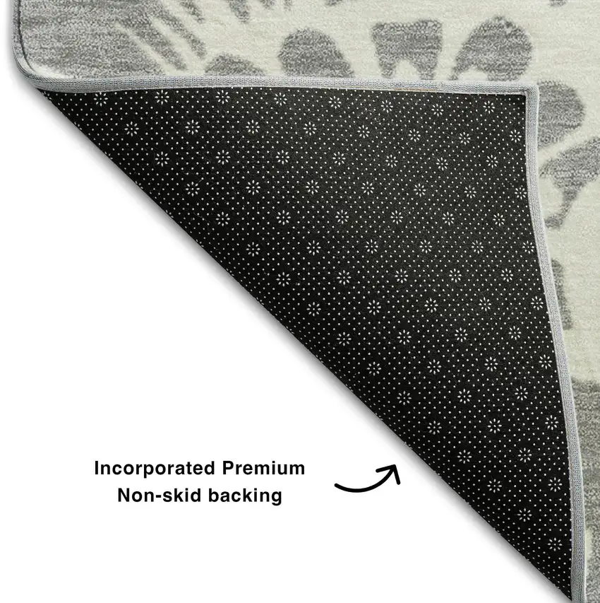 Gray And Ivory Floral Washable Area Rug With UV Protection Photo 8