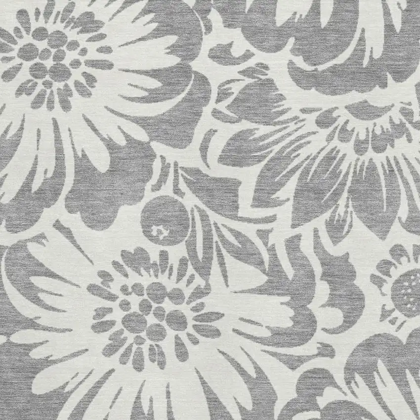 Gray And Ivory Floral Washable Area Rug With UV Protection Photo 3