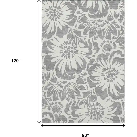 Gray And Ivory Floral Washable Area Rug With UV Protection Photo 3