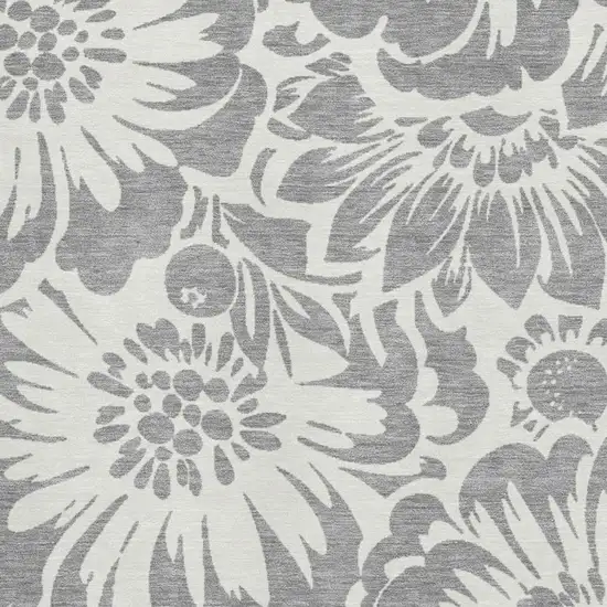 Gray And Ivory Floral Washable Area Rug With UV Protection Photo 4