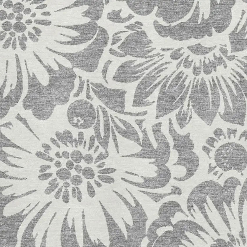 Gray And Ivory Floral Washable Area Rug With UV Protection Photo 4