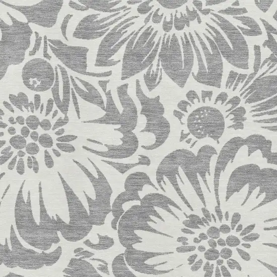 Gray And Ivory Floral Washable Area Rug With UV Protection Photo 3